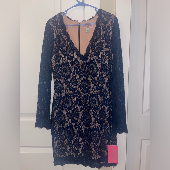 NWT JVN BY JOVANI NAVY BLUE/TAN COCKTAIL DRESS - Picture 2 of 9